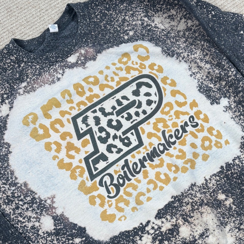 Jerzees Purdue Boilermakers Sweatshirt Womens L Black Bleached Acid Wash VTG